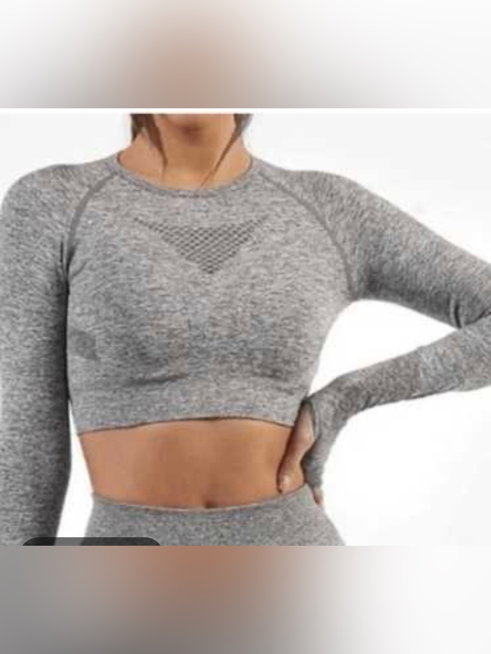 NWT AYBL Motion Seamless Long Sleeve Crop Top Grey Marl size Medium